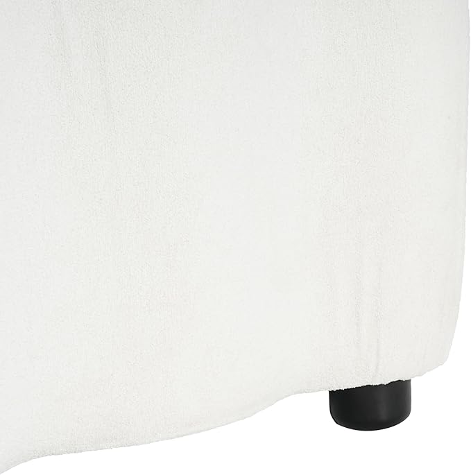 Christopher Knight Home Pean Living Room Ottoman with Storage, Fabric Upholstered Storage Ottoman Bench, Sofa Foot Stool with Wood Frame, Bedroom End of Bed Bench, Chic Scalloped Design, White