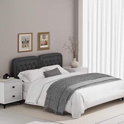 Tufted Upholstered Headboard Queen Size, Button Adjustable Height Queen Head Board Only, Sturdy and Durable Solid Wood with Nailhead Trim Headboards, Ideal for Bedroom, Dorm, Guest Room,Black