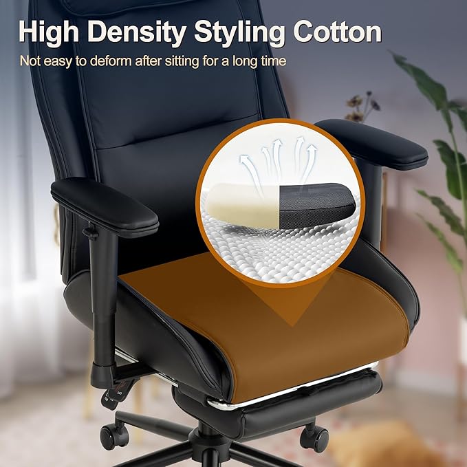 Ergonomic Home Office Chair with Footrest,Modern Faux Leather Reclining Chair,High Back Video Game Executive Computer Chairs with Adjustable Armrest & Lumbar Support,360°Swivel (Black)