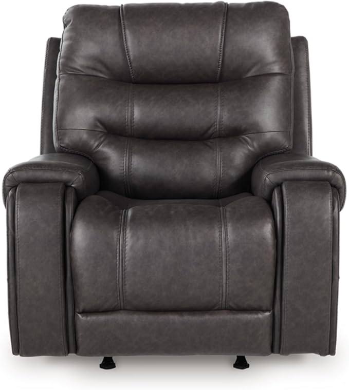 Signature Design by Ashley Trumble Modern Faux Leather Manual Rocker Recliner with Track Arms, Gray