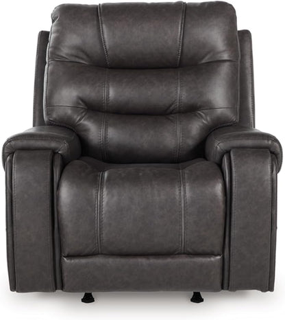 Signature Design by Ashley Trumble Modern Faux Leather Manual Rocker Recliner with Track Arms, Gray