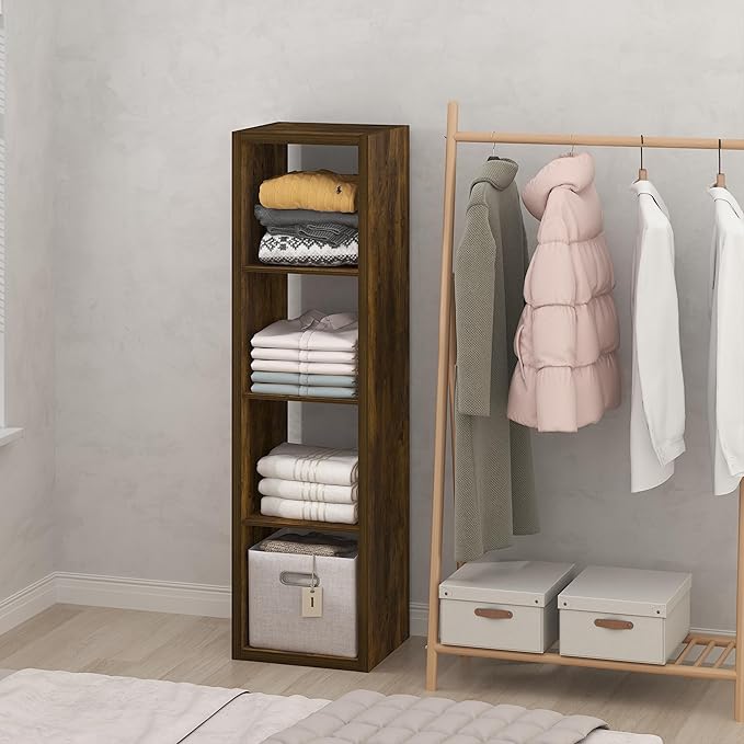 Furinno Cubic Closet Organizers and Storage, 4-Cube Closet Organizer, Vertical Open Shelf Closet Storage, Extra Thick Frame for Wardrobe, Bedroom, Living Room, Amber Pine