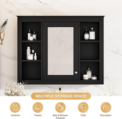 Bathroom Wall Cabinet with Mirror, 35'' x 27.5'' Medicine Cabinet with Mirror Door and Adjustable Shelves, Over Toilet Storage Cabinet, Wall-Mounted Bathroom Mirrors for Over Sink with Storage