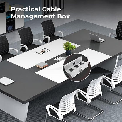 Rectangular Conference Room Table, Seminar Table Meeting Room Table Boardroom Desk Business Seminar Table Printer Desk no Chair for Office (White+Grey,22.97FT,275.59" L*62.99" W*29.53" H)