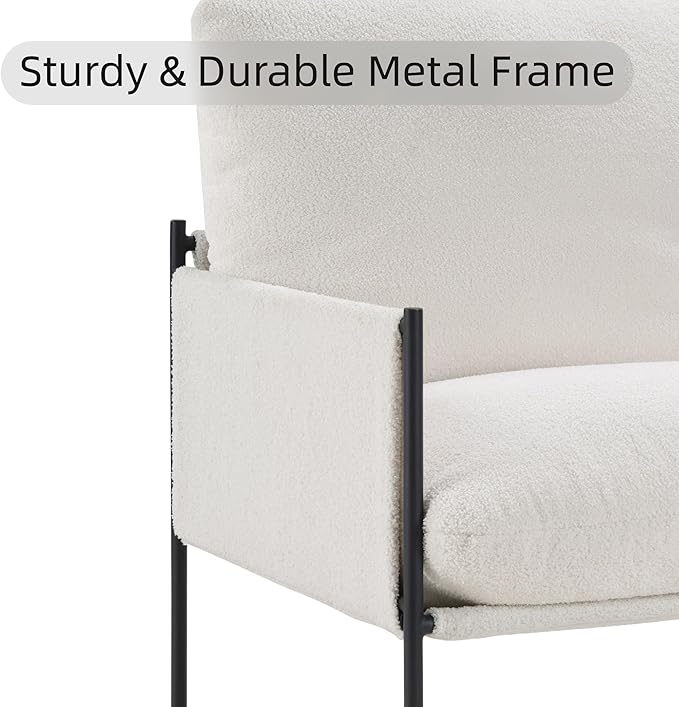 FLEXISPOT Accent Chair for Living Room,Arm Chair for Bedroom,with Wide Large Plus Size Cushion,Metal Frame,Reading Bedroom Chair Armchair for Home/Office/Cafe/Apartment/Waiting Room,White