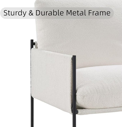 FLEXISPOT Accent Chair for Living Room,Arm Chair for Bedroom,with Wide Large Plus Size Cushion,Metal Frame,Reading Bedroom Chair Armchair for Home/Office/Cafe/Apartment/Waiting Room,White