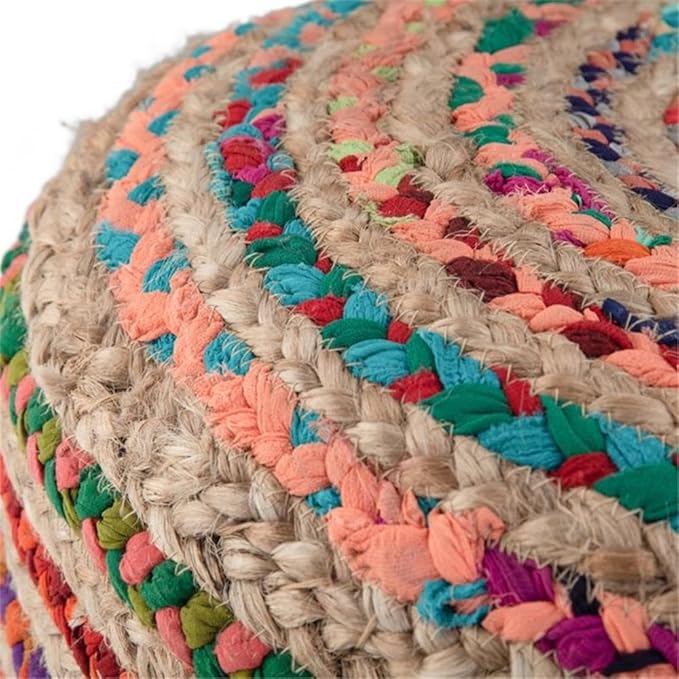 SIMPLIHOME Margo Boho Round Pouf in Multi Color Braided Jute for the Living Room, Bedroom and Kids Room