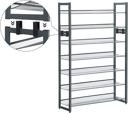 SONGMICS Shoe Rack, 5-Tier Shoe Organizer, Metal Shoe Storage for Garage, Stackable Shoe Shelf, with Adjustable Flat or Angled Shelves, 20-25 Pairs, Charcoal Gray ULMR05GB