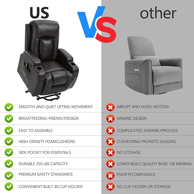 PELUMY Manual Lift Recliner Chair for Elderly with Massage & Heat, Oversized Heavy Duty 350 lbs Recliner with Cup Holders & USB Ports, Infinite Positioning Lift Chair (Breathable Leather, Dark Brown)