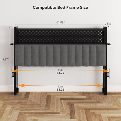 VINGLI Queen Size Headboard Only, Adjustable Upholstered Headboard with 3 Tier Shelves and Pegboard with Charging Stations and LED Lights, Modern Bed Headboard with Storage for Bedroom Decor