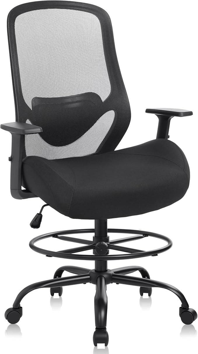 HYLONE 400lbs Drafting Chair,Adjustable High Back Computer Office Chair with Lumbar Support Standing Desk Chair Heavy Duty Big Tall Drafting Stool for Artists with Adjustable Footrest