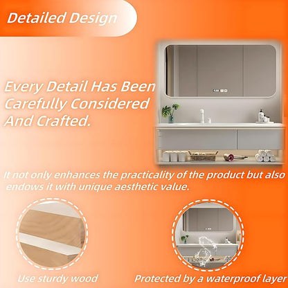 52IN Grey Bathroom Vanity Set - Floating Bathroom Vanity with Single Sink | Including LED Smart Defogging Mirror Cabinet & Time Display Function, Equipped with Motion Sensing Light Strip (Style B)