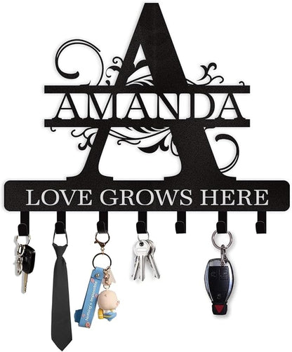 Personalized Key Holder for Wall, Custom Name Key Hooks for Wall Organizer, Customized Anniversary Housewarming Gifts Key Rack Wall Mount for Front Door Hallway Bedroom Decor