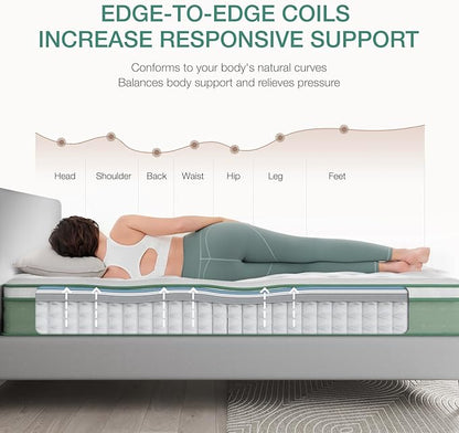 Novilla Queen Mattress, 12 Inch Hybrid Mattress, Gel Memory Foam with Individual Pocket Springs for a Peaceful Sleep, Queen Size Mattresses with Quilted Cover