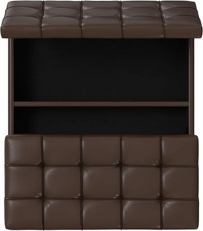 SIMPLIHOME Harrison 40 inch Wide Transitional Square Large Coffee Table Storage Ottoman in Chocolate Brown Vegan Faux Leather, Assembled, for The Living Room and Bedroom