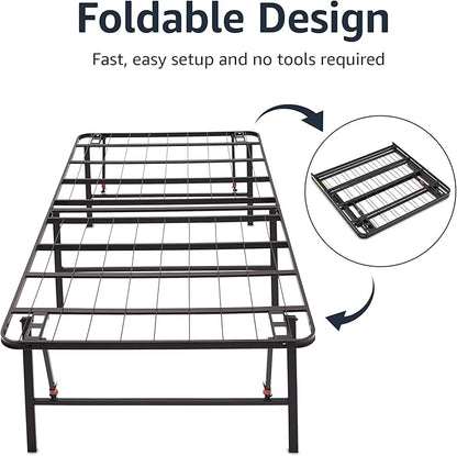 Amazon Basics Bed Frame with Storage, Foldable Metal Platform, Sturdy Steel, No Box Spring Needed, 18 inches High, Tool-Free Setup, Full Size, Black
