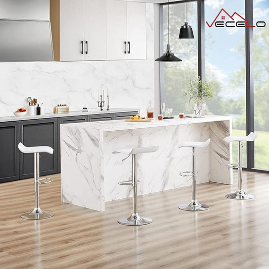 VECELO Bar Stools Set of 4, Armless Adjustable Swivel Barstools, Modern Backless Counter Height Stools for Kitchen, Island, Bar, Pearl White