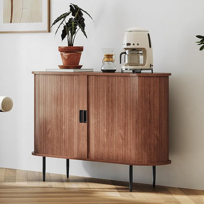 ARTPOWER 47.2" Sideboard Buffet Cabinet with Tambour Door, 6 Heights Adjustable Shelves, Accent Console Cabinet with Storage, Modern Credenza for Living Room, Dining Room, Entryway, Walnut