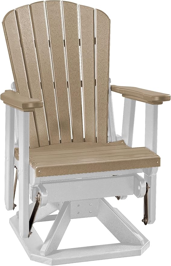 DutchCrafters Slat Fan Back Poly Adirondack Swivel Glider Outdoor Patio Chair (White & Weatherwood)
