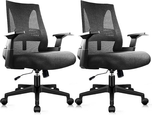 CLATINA 500lbs Big and Tall Office Chair Heavy Duty Mesh Ergonomic Computer Chairs with Adjustable Lumbar Support and Wide Comfy Seat for Home Office Conference Heavy People, Black(2 Pack)