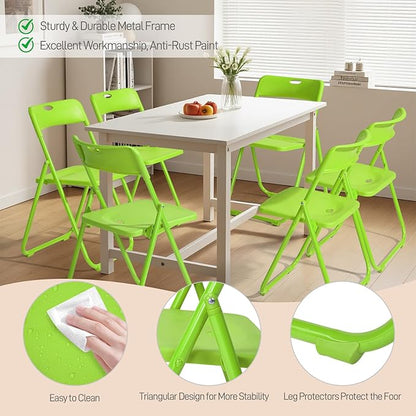 Karl home 10 Pcs Folding Chair, 300LBS Lightweight Foldable Plastic Chair, Reinforced Metal Frame Easy to Fold & Store for Indoor & Outdoor, Wedding, Party, Meeting Room, Patio and Garden, Green