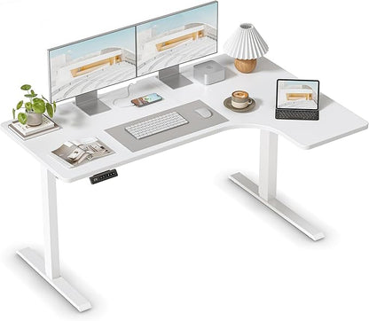 FEZIBO 55×32 inch L Shaped Electric Corner Standing Desk, 4 Memory Height Settings,Home Office & Computer Height Adjustable Table, Ergonomic Sit and Stand Up Workstation with Splice Board,White Top