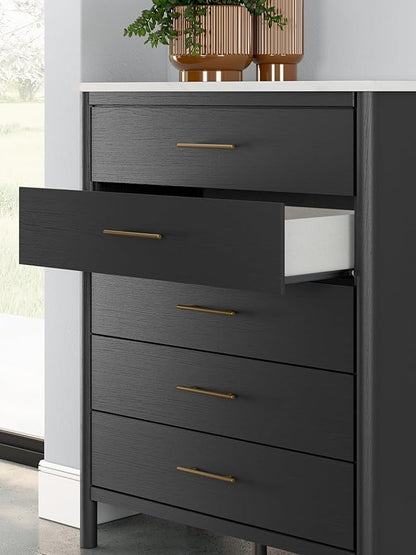 Signature Design by Ashley Cadmori Bohemian 5-Drawer Chest of Drawers with Safety Stop and Post Legs, Black & White