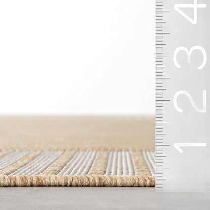 nuLOOM 4x6 Outdoor/Indoor Asha Area Rug, Tan, Casual Design with Striped Border, Stain Resistant, Highly Durable, for Patio, Balcony, Bedroom, Living Room, Dining Room, Bathroom