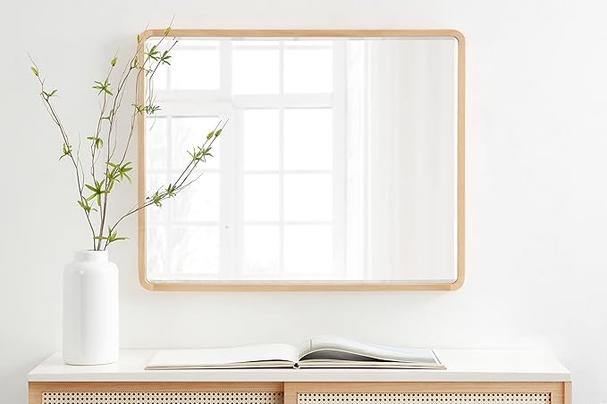 Kate and Laurel McLean Modern Wood Round Rectangle Wall Mirror for Mid-Century Home Décor, 24x30, Natural