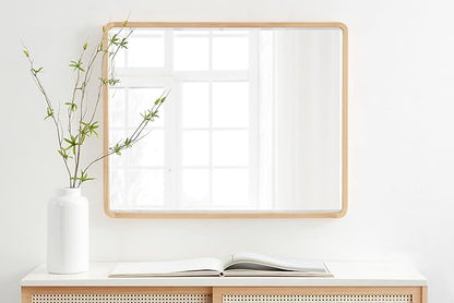 Kate and Laurel McLean Modern Wood Round Rectangle Wall Mirror for Mid-Century Home Décor, 24x30, Natural