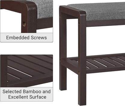 SONGMICS Shoe Rack Bench with Cushion Upholstered Padded Seat, Storage Shelf, Shoe Organizer, Holds Up to 350 lb, Ideal for Entryway Bedroom Living Room Hallway Garage Mud Room Gray and Brown ULBS65C