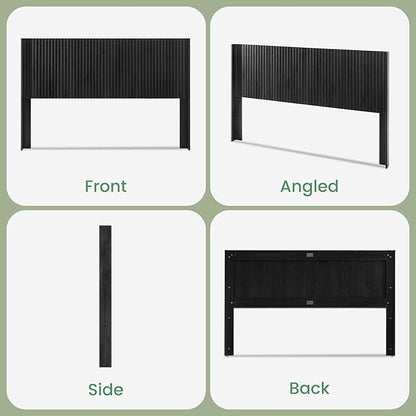COCO DESIGN Queen Size Headboard Only, 64.3" Wide Wooden Headboard, Mid Century Modern Farmhouse Boho HeadBoard, Wall Mount, Fluted Panel, Wingback Design, Black