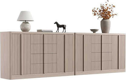 Buffet Cabinet with Storage, 120" Fluted Sideboard with 8 Drawers & 4 Door–Modern Accent Buffet Cabinet with Adjustable Shelves, Credenza Storage Cabinet for Kitchen Living Room, White Alder(2PC)