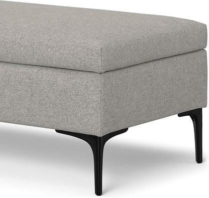 SIMPLIHOME Rebecca 48 inch Wide Mid Century Modern Rectangle Large Coffee Table Storage Ottoman with Lift up Lid in Cloud Grey Polyester , Assembled, For the Living Room, Entryway and Family Room