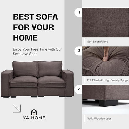 Modern Sectional Sofa for Living Room, Upholstered 2-Seater Modular Couches Linen Fabric Love Seat for Home Furniture, Grey