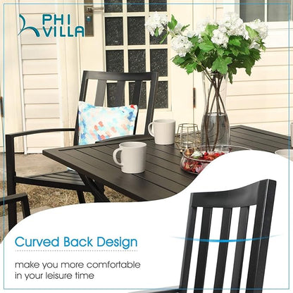 PHI VILLA Metal Outdoor Dining Chairs Set of 2 - Stackable Black Patio Chairs, 300lb Capacity (Stripe)