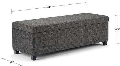 SIMPLIHOME Avalon 48 inch Wide Contemporary Rectangle Storage Ottoman Bench in Dark Grey Tweed Look Fabric, Assembled, For the Living Room, Entryway and Family Room