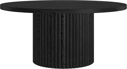 Henn&Hart 32" Fluted Round Wood Pedestal Low-Profile Coffee Table for Living Room, Family Room, Office, or Apartment, Black Grain