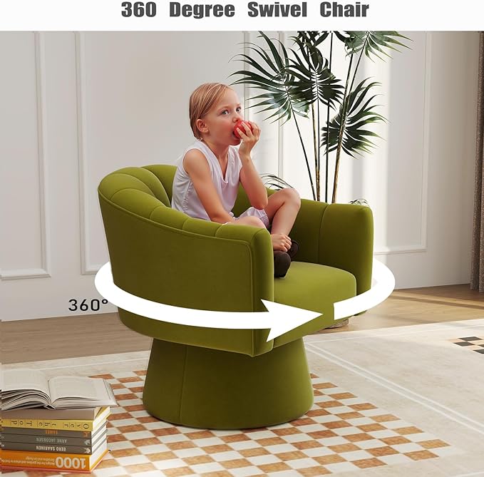 Swivel Accent Chair Set of 2, Upholstered Velvet 360° Swivel Barrel Chair for Living Room Overstuffed Bouncle Reading Chair Round Armchair for Bedroom,Vanity,Office (Grass-Green)