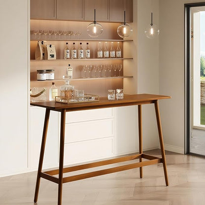 LITTLE TREE 63" Bar Table, Counter Height Table with Solid Wood Legs, Retro Long Kitchen Bar Table for Home Kitchen, Dining Room, Living Room, Bistro, Balcony,Pub (Rustic Brown)