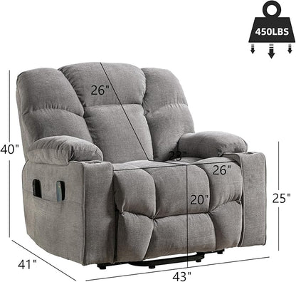 CANMOV Oversized Power Lift Recliner Chair for Elderly, Big and Tall Electric Recliner Chair with Massage and Heating, Dual Motor Heavy Duty Lift Recliner with USB Port, Cup Holders, Pockets, Grey