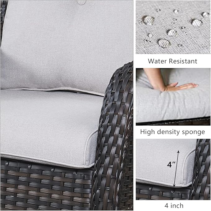HUMMUH Patio Furniture Set 7 Pieces Wicker Outdoor Sectional Sofa with Swivel Rocker Chairs,Coffee Side Table,Outdoor Ottomans for Patio