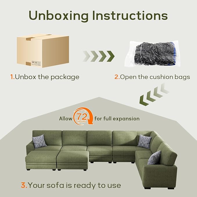 Wanderwell Oversized Modular Sectional Sofa,16-Seater U Shaped Couches with Movable Ottoman,Corduroy Sectional Couch with Wide and Deep Seats Suitable for Living Room,Bedroom,Apartment (Olive, U-16)
