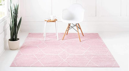 Unique Loom Trellis Frieze Collection Area Rug - Geometric (6' Square, Light Pink/ Ivory)