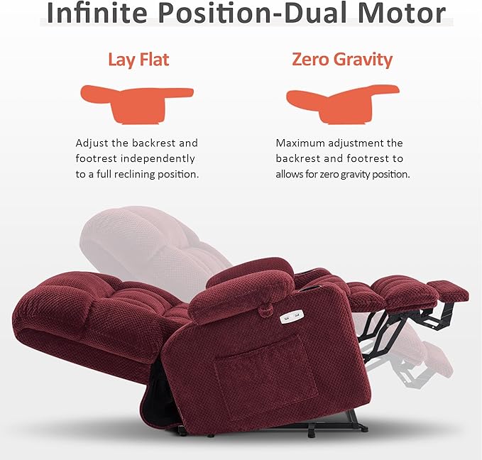 MCombo Dual Motor Power Lift Recliner Chair for Elderly, Lay Flat Lift Chair with Heat and Massage, Petite Wide Lift Chair, Cup Holders, USB A&C Ports, Fabric R7894 (Small-Wide, Burgundy)