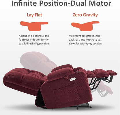 MCombo Dual Motor Power Lift Recliner Chair for Elderly, Lay Flat Lift Chair with Heat and Massage, Petite Wide Lift Chair, Cup Holders, USB A&C Ports, Fabric R7894 (Small-Wide, Burgundy)