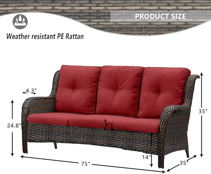 HUMMUH 5 Pieces Patio Furniture Set Wicker Outdoor Sectional Sofa with Swivel Rocking Chairs,Patio Ottomans