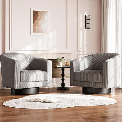 360° Swivel Accent Chairs, Modern Bucket Chair, Corduroy Barrel Armchair, Comfy Boucle Chair, Single Sofa for Living Room Bedroom. Dark Grey