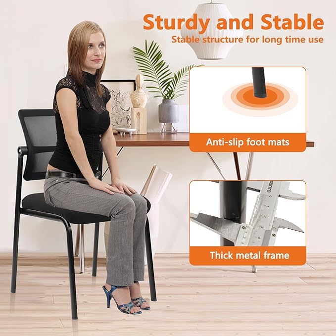 CLATINA Stacking Armless Office Waiting Room Chair with Adjustable Backrest, Mesh Stackable Guest Reception Desk Chairs with Ergonomic Lumbar Support for Home Conference Lobby Side School, Black, 8PK