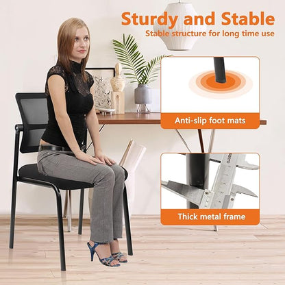 CLATINA Stacking Armless Office Waiting Room Chair with Adjustable Backrest, Mesh Stackable Guest Reception Desk Chairs with Ergonomic Lumbar Support for Home Conference Lobby Side School, Black, 8PK